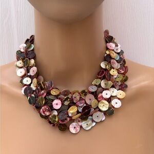 Vintage Multistrand Multicolor Shell Disc Necklace
